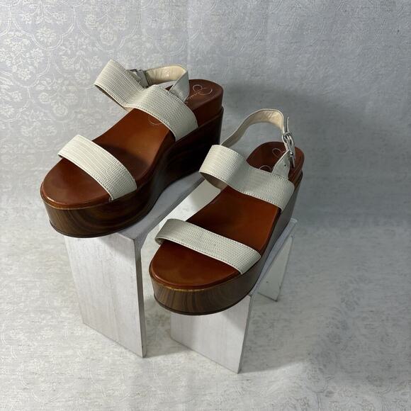 Jessica Simpson Platform Wedge Heel Sandals Tan/Nude Leather 6.5 - Picture 1 of 4